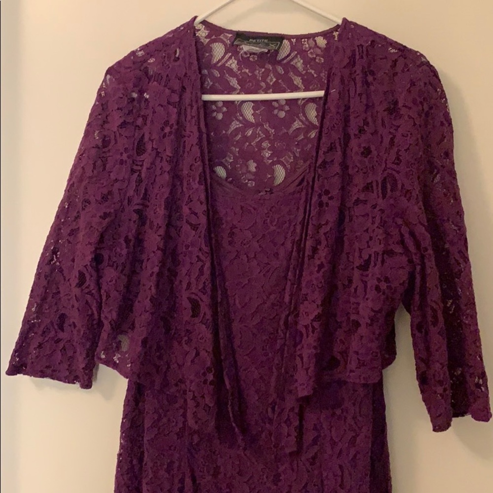 Lace dress with lace sleeve jacket